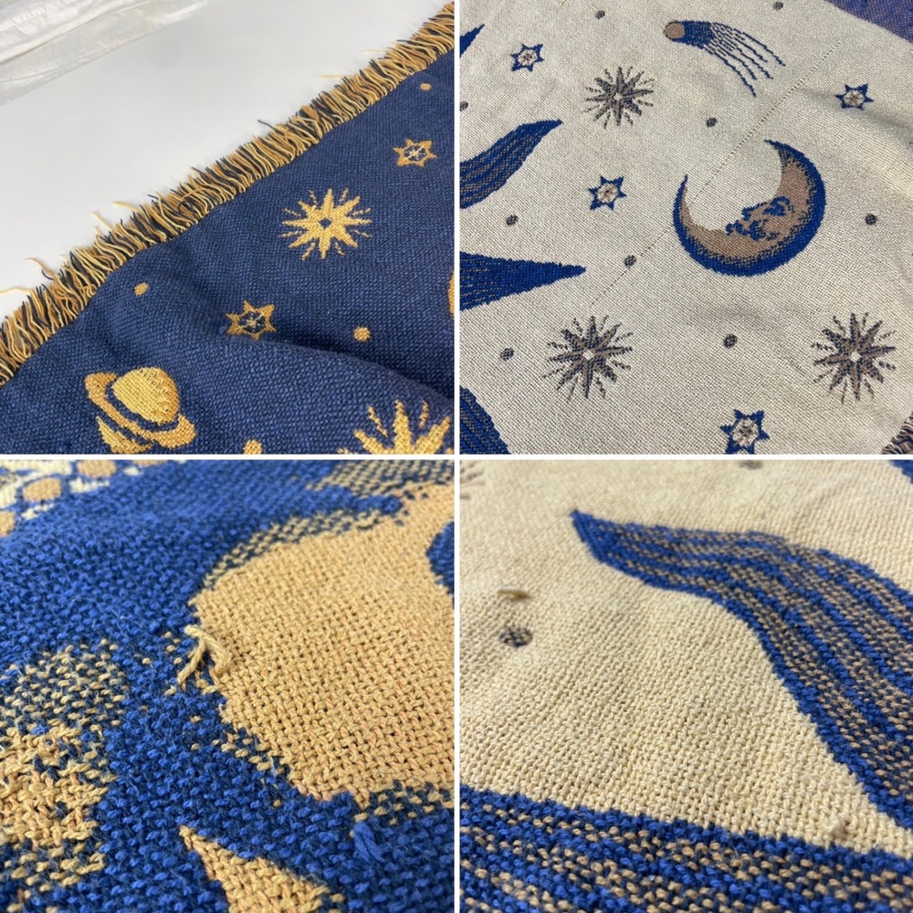 Celestial Blanket Sun Moon Stars Woven Throw FLAWS Hippie Boho Bohemian Witchy - Picture 10 of 16
